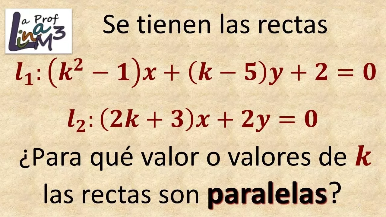 Valor de k  para que las rectas sean paralelas | La Prof Lina M3