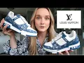 LOUIS VUITTON LV TRAINERS SNEAKERS DENIM BLUE WHITE UNBOXING REVIEW TRY ON