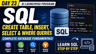 Day 23 SQL CREATE TABLE INSERT SELECT WHERE Queries Complete Database Fundamentals