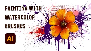 How I draw Grunge Vector Flowers and Leaves - Adobe Illustrator Watercolor painting Tutorial