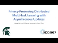 Privacy-Preserving Distributed Multi-Task Learning with Asynchronous Updates