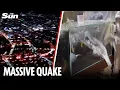 Moment powerful 7.5 magnitude earthquake hits Japan triggering Tsunami warnings