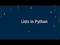 14 Lists Part 1 in Python