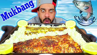 موكبانغ شرائح سمك السلمون المشوي مع رز السوشي الياباني Mukbang Baked Salmon Fillets 먹방 