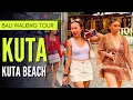 Lagu Bali Walking Tour 🇮🇩 | Kuta Beach \u0026 Pantai Kuta Street at Sunset (Crowded Evening Vibes)