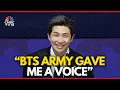 VOLLEDIGE OPMERKINGEN: BTS-leider Kim Namjoon, ook bekend als RM, geeft een speciale boodschap aa...