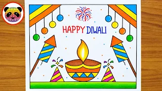 Diwali Drawing Easy / Happy Diwali Drawing / Diwali Festival Drawing / Diwali Diya Drawing / Diwali