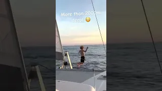 Yeeew mid-passage sunset swim! This was amazing! #sailingfamily #family #sailing #swimming #kids