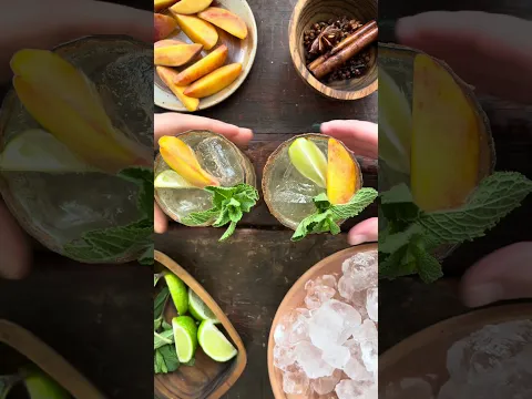 RECIPE ⬇️ Five-spice bourbon spritz with peaches & mint #cocktail #spritz #bourbon #peach #drink