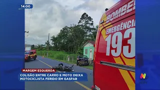 Colisão entre carro e moto deixa motociclista ferido em Gaspar