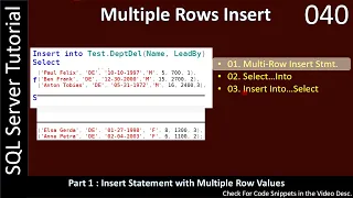 Multi Insert Part 1 - Inserting Multiple Rows SSMS TSQL Tutorial