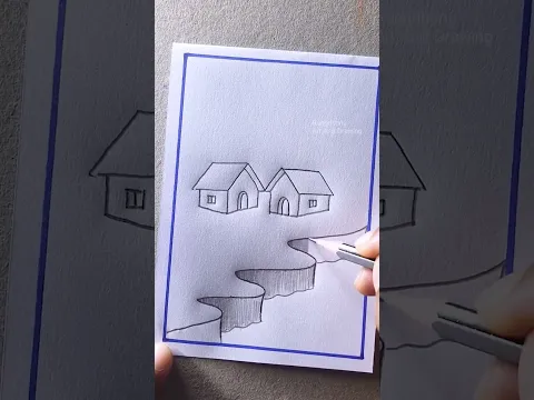 Easy Village Scenery Drawing with Pencil | Simple Mountain Landscape
