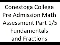 Conestoga College Pre Admission Math Assessment Part - Fundamentals and Fractions