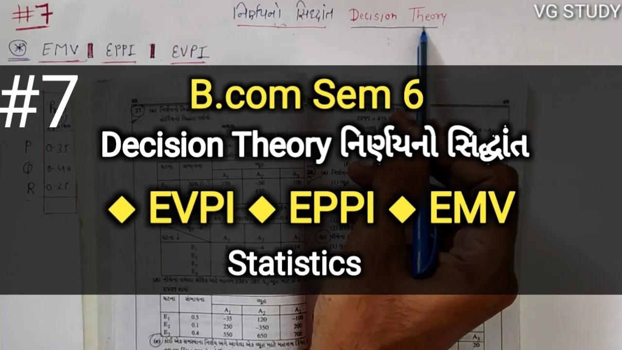 #7 Decision Theory નિર્ણયનો સિદ્ધાંત | EVPI-EPPI-EMV | B.com Sem 6 | Statistics