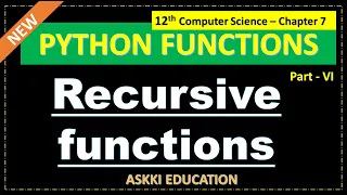 12th Computer Science Chapter 7 - Python Functions Recursive function English Medium Part