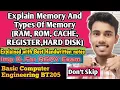 Memory And It s Types RAM ROM Cache REGISTER Basic Computer Engineering BT205 Rgpv Exam