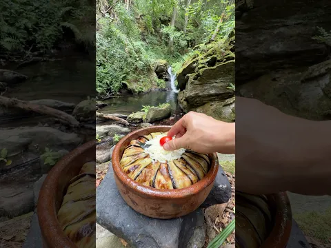 Kiremitte Patlıcan Kapama 🥩 - cooking eggplant stew in a clay pot