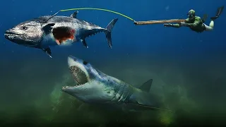 Spearfishing BIG Tuna in Shark Infested Murky Water