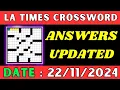LA Times Crossword Clue Answers for Nov 22 2024 Solved