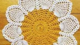 طريقة عمل مفرش دائرى بغرزة الاناناس 