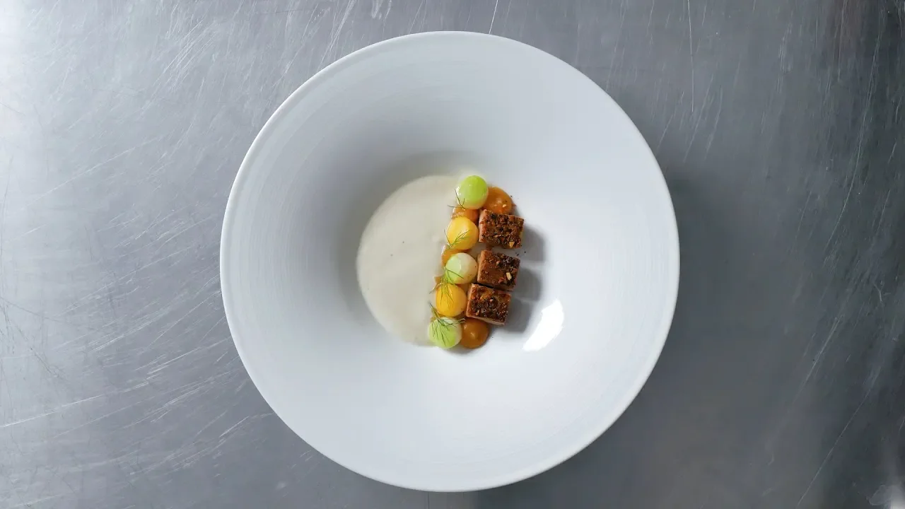 Test Kitchen: Confit Cauliflower Soup with Pork Belly, Apple, & Fennel