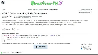 Java Practice It 3 14 cylinderSurfaceArea method basics parameters return math