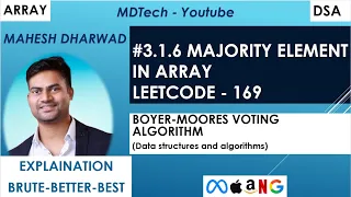 1 6 Majority element Leetcode 169 JavaScript Boyer-Moores Voting Algorithm