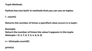 Joining Tuples Join Two Tuples Multiply Tuples Tuple Methods count index