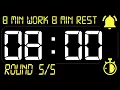 INTERVAL 8x8 Timer 8 Min WORK 8 Min REST BEEP - Countdown with Alarm 5 Rounds