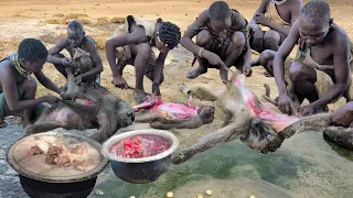 24 hrs Hadzabe Tribe Hunting Baboons & Cooking in The Wild || True Hunters