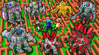 SURVIVAL in MAZE of TITAN BOSS TEAM vs CAMERA MAN and SPEAKER MAN and TV MAN in MINECRAFT animation