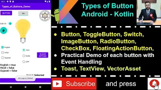Types of Buttons - Android Kotlin Button ImageButton Toggle Switch Floating Checkbox Radio