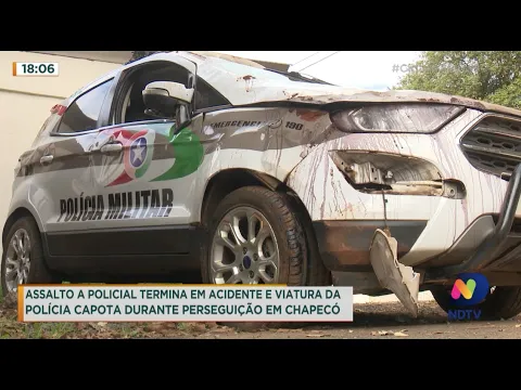Assalto a policial termina em acidente: viatura da polícia capota durante perseguição em Chapecó