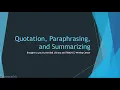 Plagiarism Tutorial Module 4 Quotation Paraphrasing and Summarizing