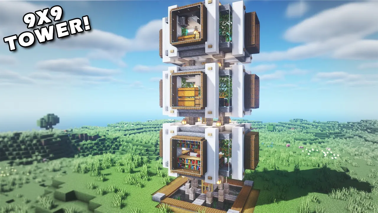 Minecraft: How to Build a 9x9 Tower House Tutorial (Easy)