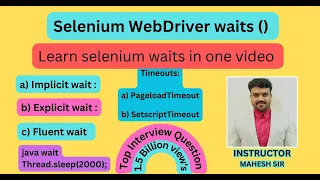Selenium Webdriver waits implicitwait ExplicitWait FluentWait PagelodTimeOut Thred Sleep