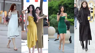 Catwalk on the street, Life at night in big city , take video beautiful girl on the street