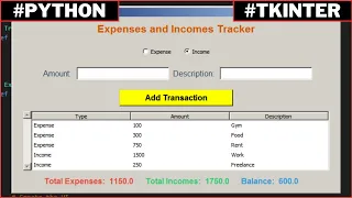 Python Project Tutorial - How To Create an Expenses And Incomes Tracker Program In Python Tkinter