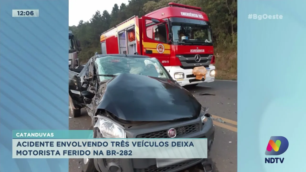 Catanduvas: acidente envolvendo três veículos deixa motorista ferido