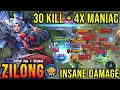 Zilong 30 Kills with 4x MANIAC!! Insane One Shot Damage Build!! - Build Top 1 Global Zilong ~ MLBB