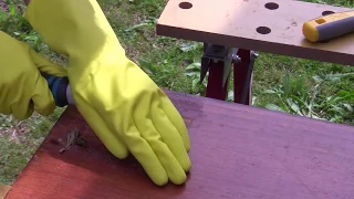 Just About Sailing August 2019 – re-varnishing everything, stage one – removing the old varnish