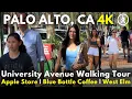 PALO ALTO SILICON VALLEY - 4K Walking Tour Apple Store Blue Bottle Coffee Whole Foods West Elm