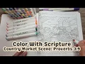 Christian Bible Verse Coloring Page Country Market Scene from Cozy Blessings Coloring Book