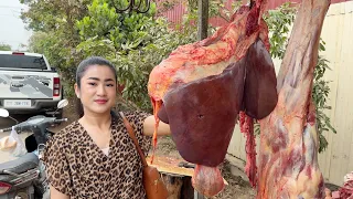 Market Show: Buy cow liver and cooking | Yummy cow liver recipe