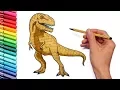 Drawing and Coloring T-Rex - color page With Jurassic Park Dinosaur Tyrannosaurus
