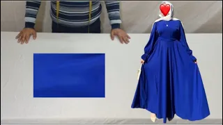 طريقة تفصيل وخياطة فستان كلوش Robe Cloche موديل جديد للمحجبات Dress Cutting And Stitching Abaya 