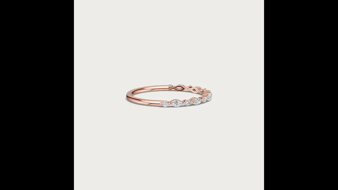 Alternating Marquise & Round Lab Diamond Half Eternity Wedding Band