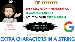 Extra Characters in a String Tree Diagram Recursion Memoization MADE EASY Leetcode - 2707