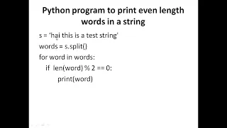 python program to print even length words in a string