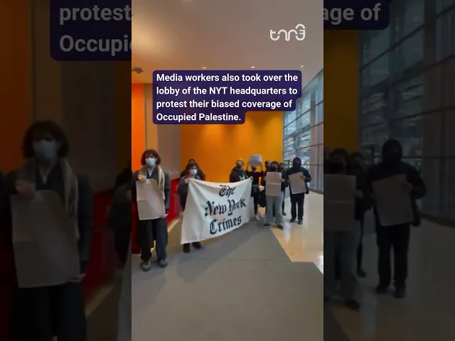 ⁣Pro-Palestinian protesters marched to New York Times building demanding ceasefire and fair coverage.